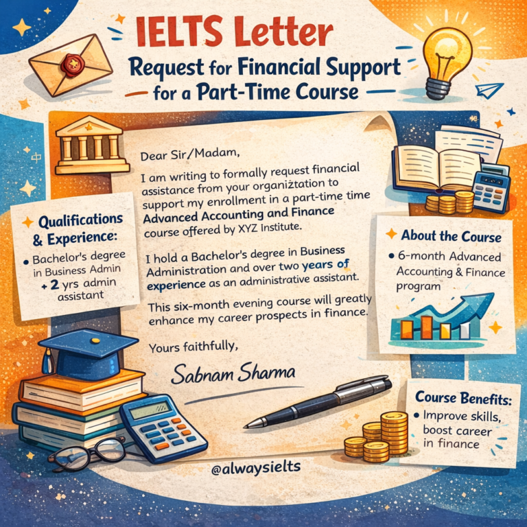 Write a letter to a financial organization that gives money to students who would like to take a part-time course.